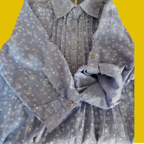 Man Jung Womens Floral Print Pleated 3/4 Sleeve Tunic Shirt Light Purple 44 - Picture 6 of 13